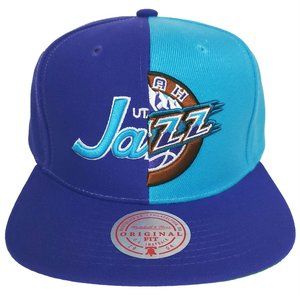 Utah Jazz Mitchell & Ness NBA Snapback Hat Split 3D Logo Purple Blue Cap NWT‎
